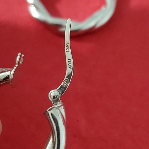14K White Gold Twisted Textured Hoop Earrings - Picture 2 of 5